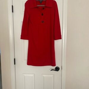 Diane von Furstenberg Red Dress, Bracelet Sleeve With Cuff, Pointed Collar Sz 10